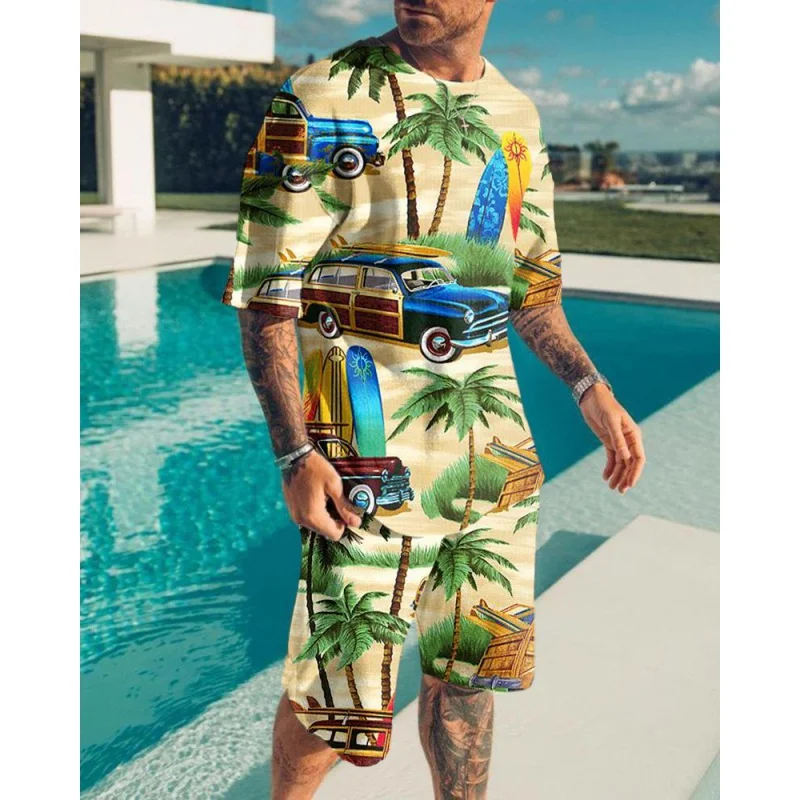 New Summer Fashion Men's Set Tracksuits Casual Short Sleeves holiday style 3D Print T-shirt shorts Pants Suits Male Clothes