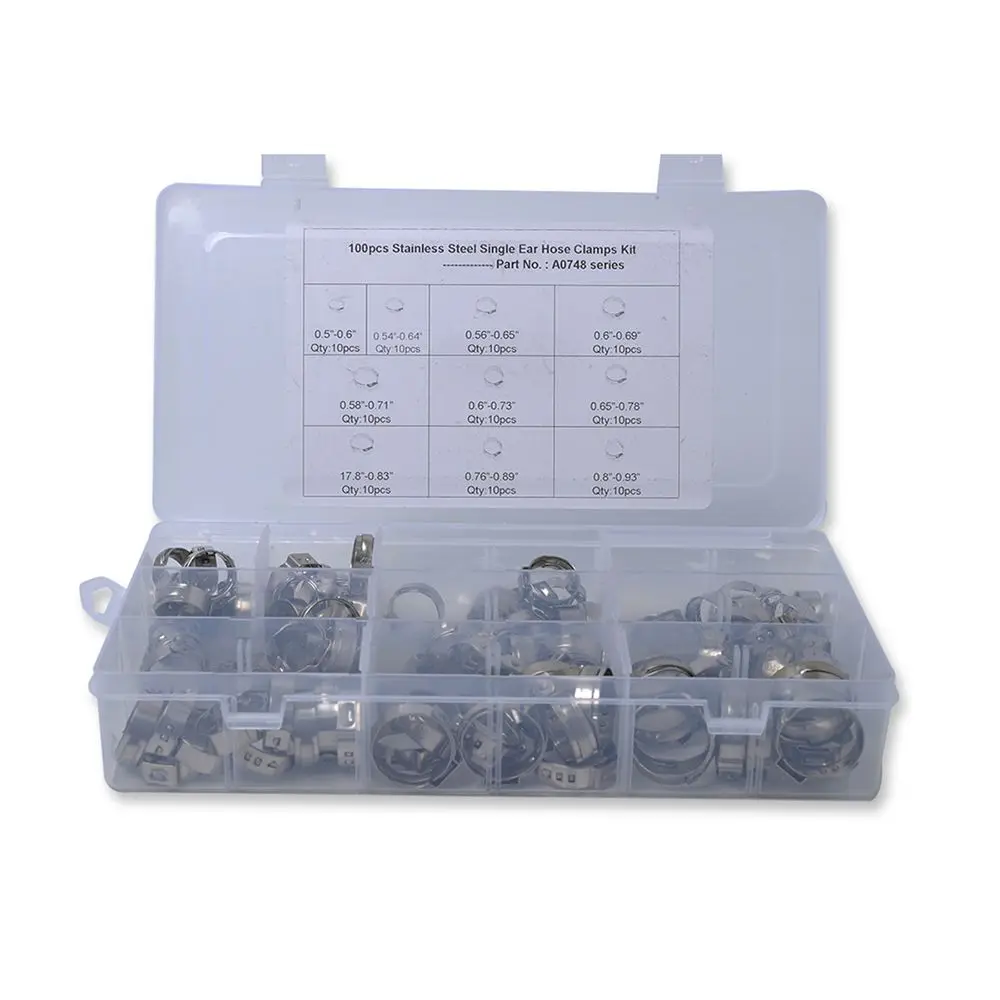 

100 pcs/box Hot Pipe Clips 12.5-23.5mm Ear Hose Single Ear Clamps Hose Clamp O-Clips Ear Plus Clamps
