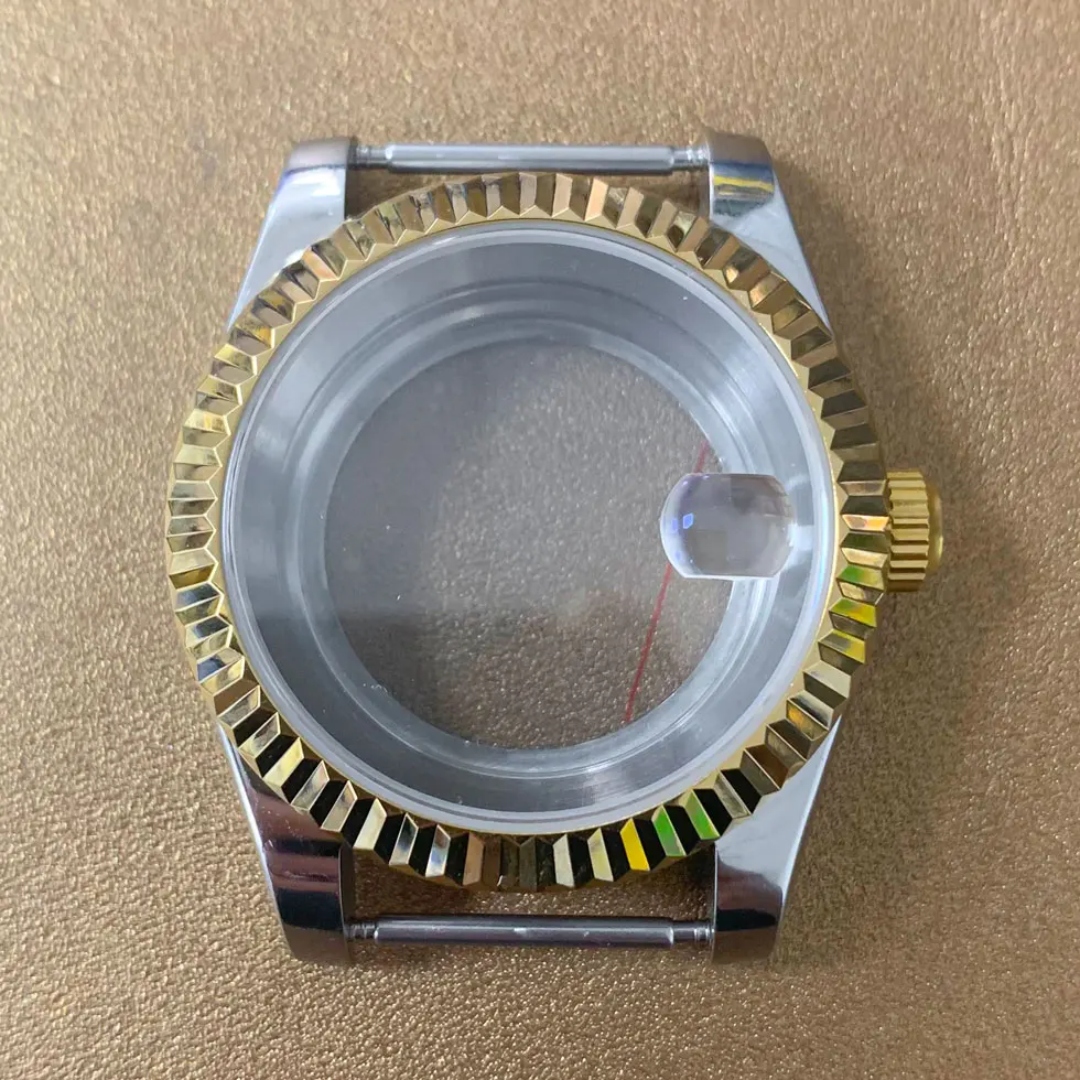 39mm Watch Case Magnifying Glass PVD Stainless Steel Gold Ring See Through Case Sapphire Glass Fit NH35 NH36 Movement