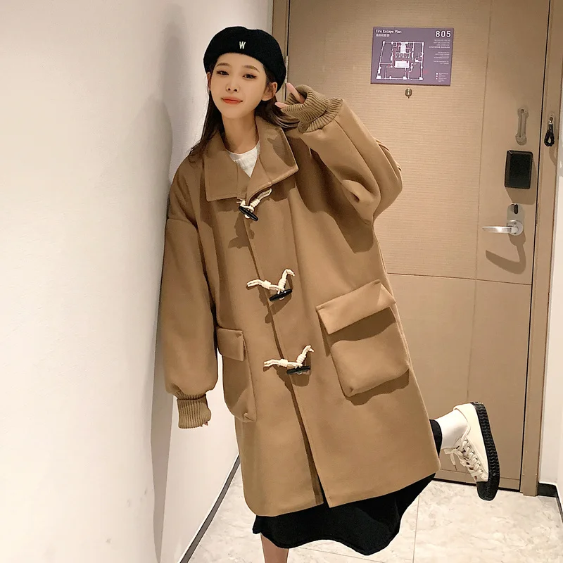 

Свободное плюшевое мужское теплое корейское пальто большого размера, мужское шерстяное зимнее пальто средней длины, мужское шерстяное пальто, модное плотное пальто