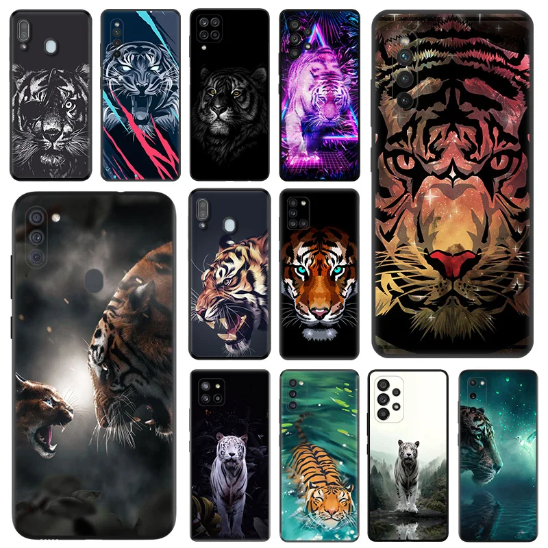 

Black Phone Case For Samsung M54 A03 A02 A01 A04 M30S M21 M31 M51 M32 M62 M22 M52 M23 M33 M53 M13 M11 M01 Tiger Pattern Cover