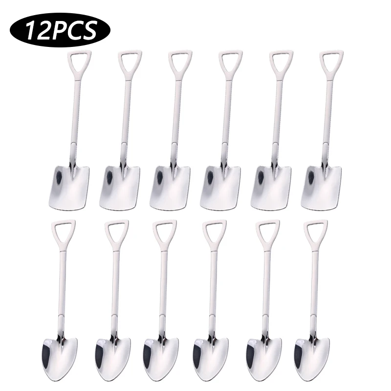 

6/8/12 PCS stainless set Shovel Spoons TeaSpoons Creative Spoon cream set Stainless Steel Dessert Scoop Tableware Cutlery Set