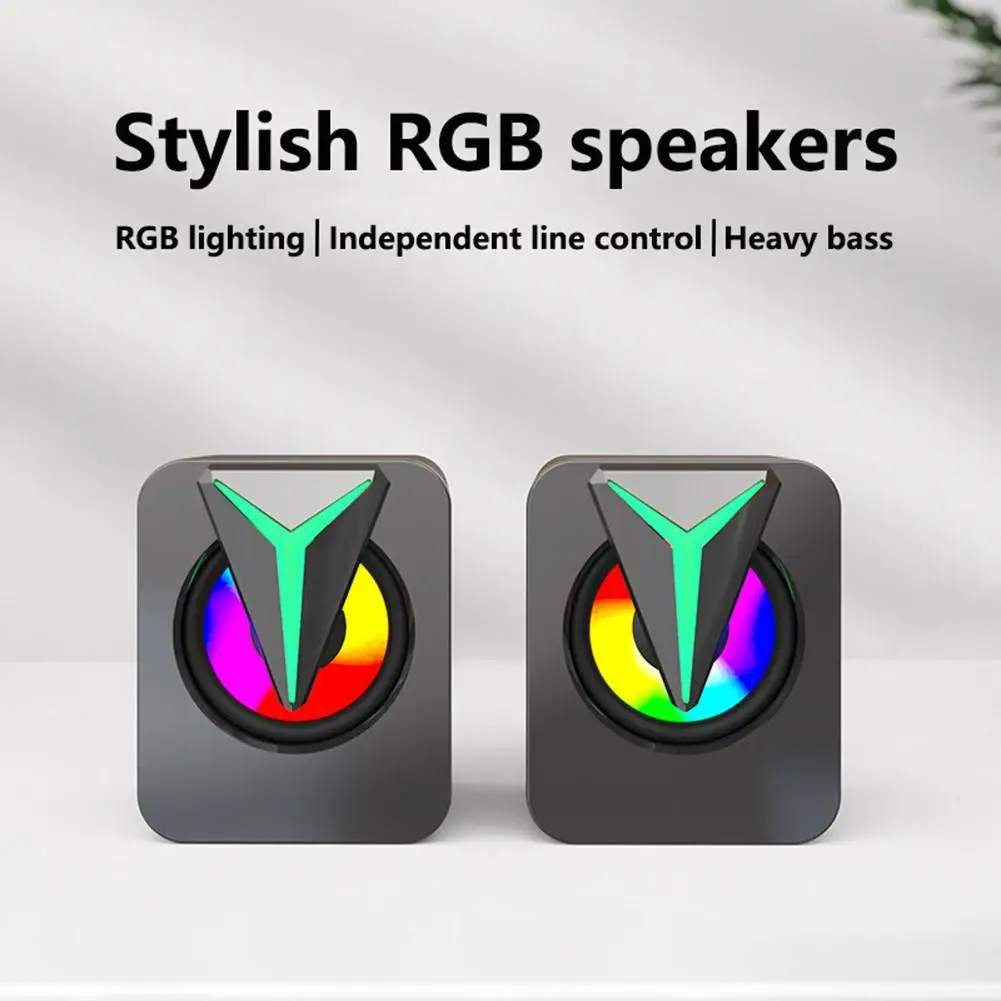 

Mini Computer Speakers USB Wired Speakers 3D Stereo Stylish RGB Colorful Lighting Subwoofer Audio Small Sound Box For PC Laptop
