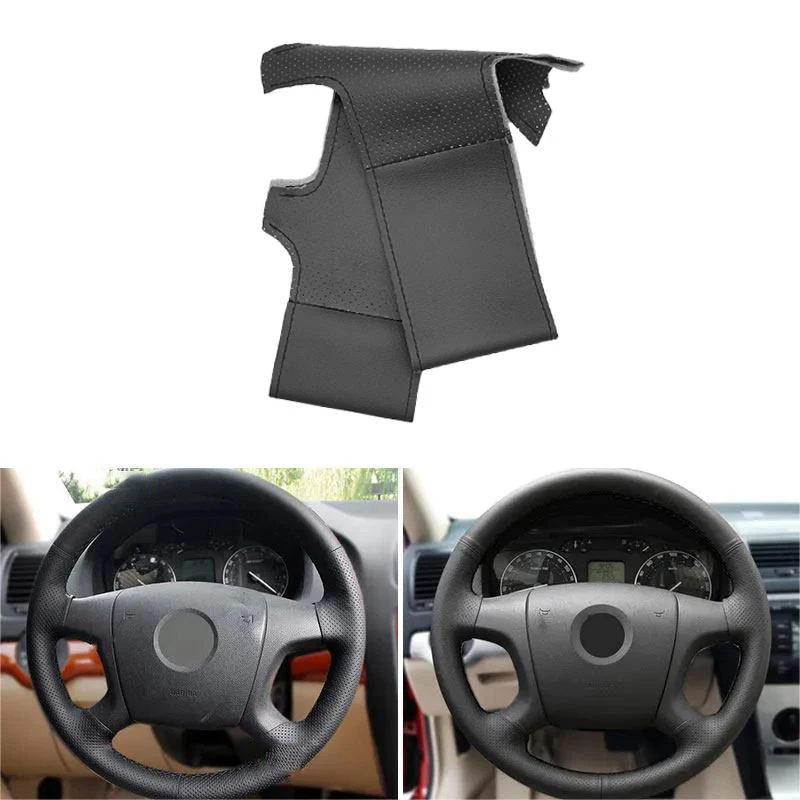 

Для Skoda Octavia Fabia 2004 - 2009 Superb Roomster 2006 2007 чехол рулевого колеса автомобиля черные перфорированные кожаные аксессуары