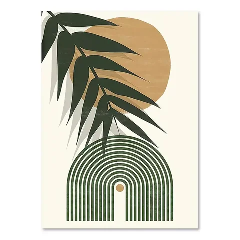 Настенные художественные постеры в стиле бохо с листьями, солнцем, луной, геометрической абстрактной галереей, картины на холсте и принты, картины для гостиной, домашний декор