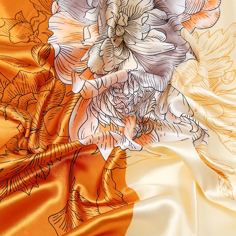 Большой Квадратный Шелковый Шарф 90 См Женский Элегантный Двухцветный Узор Пиона