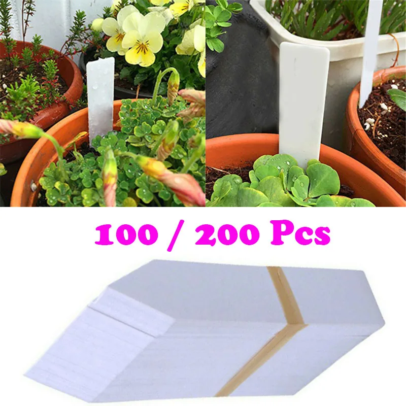 100Pcs Plastic Plant Labels White Marker Garden Nursery Stake 10x2cm Tags