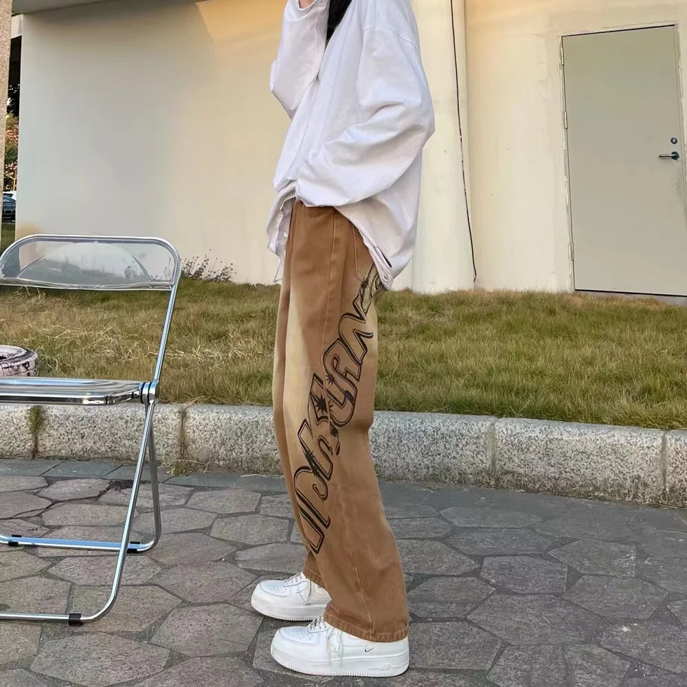 Men's Jeans Ins American Fashion Fun Printing Loose Straight Jeans Y2k Korean Version Fashion Street Jeans Ins Hot Sale Casual