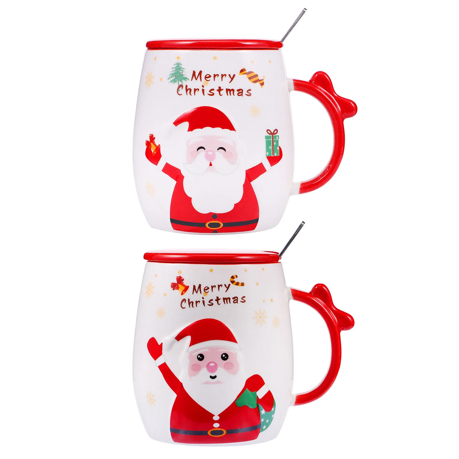 

2pcs Ceramic Cup Coffee Mug Water Christmas Tea Cup With Lid and Spoon