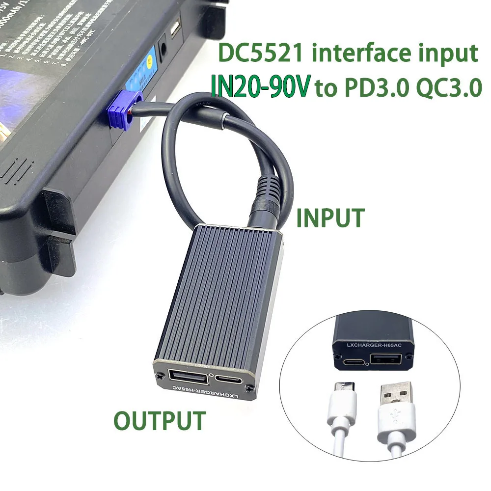 Фото Модуль понижения напряжения DC20-90V с разъемами XT60/XT90/EC5 на 5В, адаптер быстрой зарядки для мобильных телефонов PD65W PD/QC3.0 QC2.0 с двумя USB и Type-C портами №3