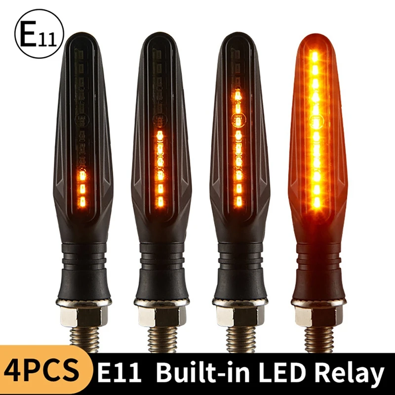 

4PCS LED Motorcycle Turn Signals Light 12 SMD Tail Flasher Flowing Water Blinker IP68 Motorcycle Flashing Lights E11