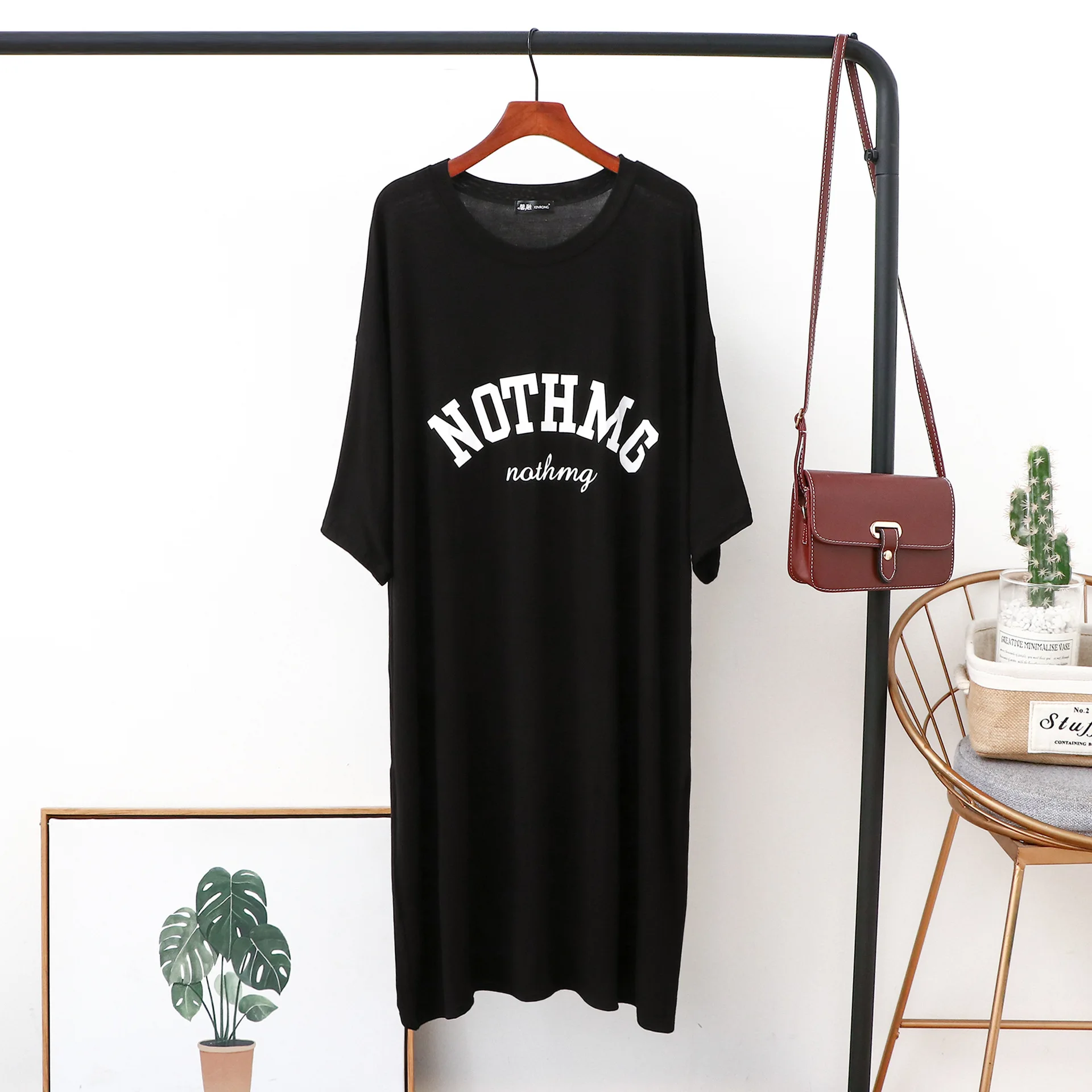 Summer with modal printed letters T-shirt dress code household contracted short-sleeved dress comfortable big skirt loose
