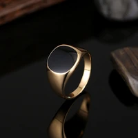 milangirl mens fashion enamel ring plated punk style classic round drip imitation black stones male wedding party rings