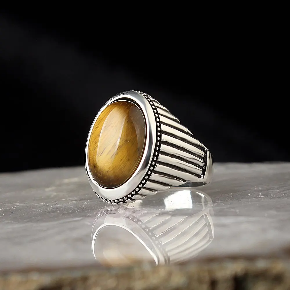 

Minimalist 925 sterling silver Men's Ring with Natural Tiger's Eye
