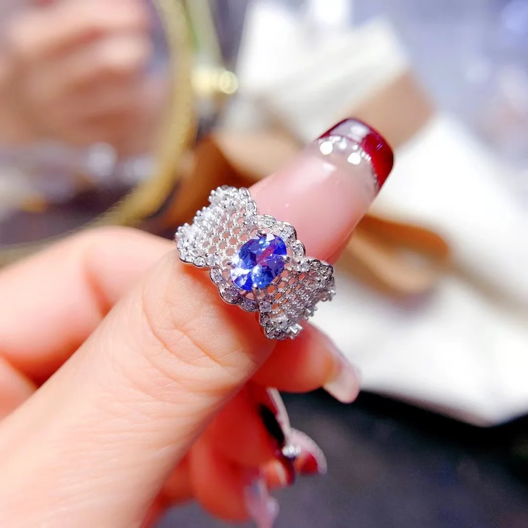 

Кольцо из натурального танзанита, серебро 925 пробы, классический этнический стиль