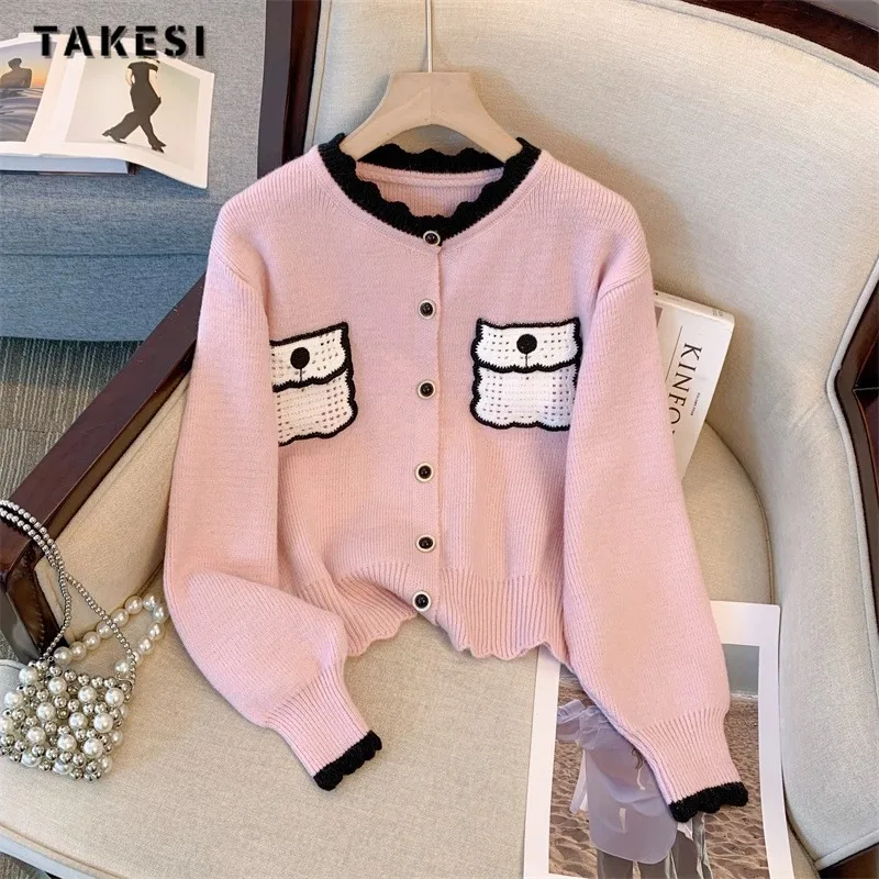 

2023 Autumn Winter Sweet Casual Y2K Knitting Long Sleeve Pullovers Korean Fashion Women Patchwork Round Neck Ladies Sweater