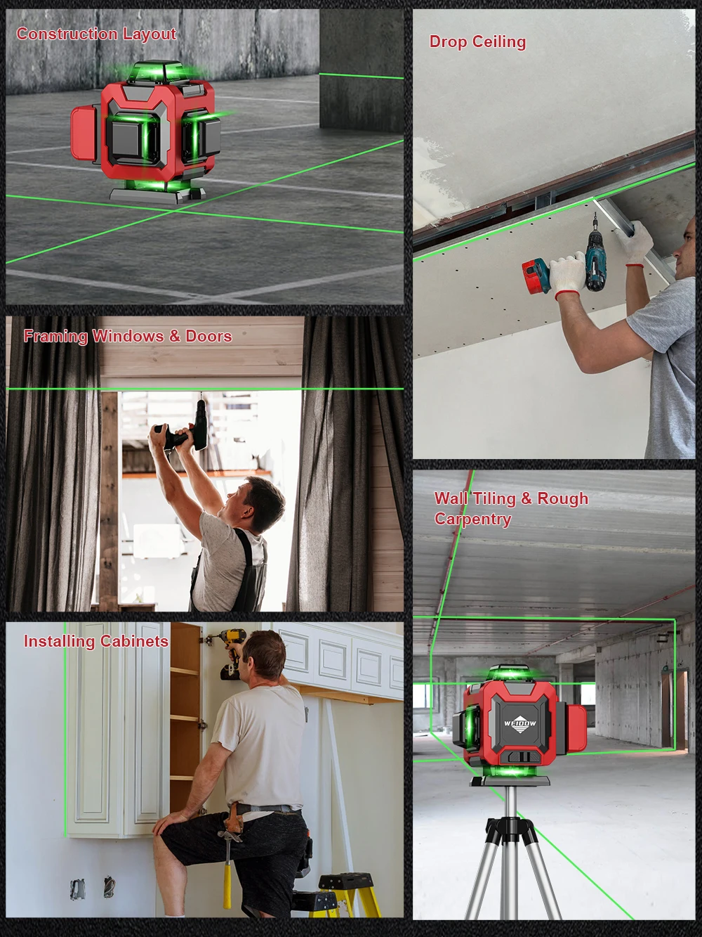 WEIDDW Профессиональный лазерный уровень 4D 16 линий зелёный луч