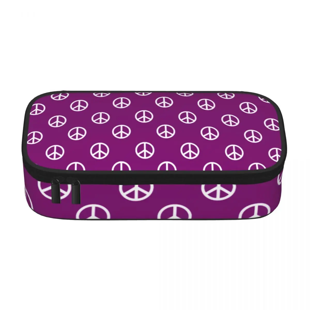 White Peace Symbols Pencil Case Retro Inspired Print Vintage Zipper Pencil Box For Teens Back to School Pen Pouch