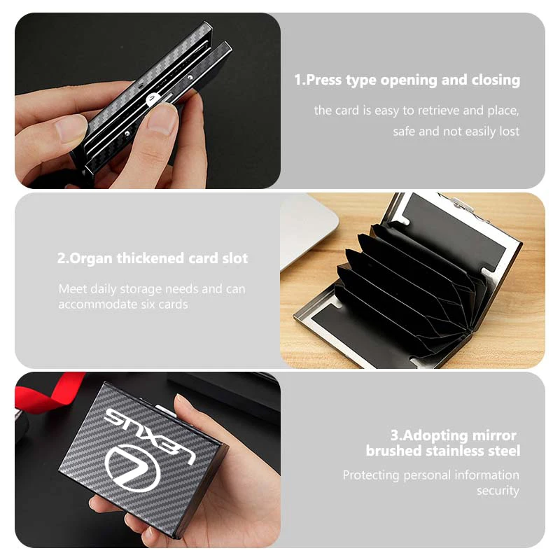 Фото Мужской держатель для карт с защитой от RFID, металлический тонкий кошелек, держатель для кредитных карт с защитой от сканирования для Lexus RX350 IS250 CT200h ES250 ES300h NX300h №5