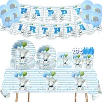 baby shower party decor for boy girl blue elephant latex disposable tableware confetti balloons kids birthday party decorations