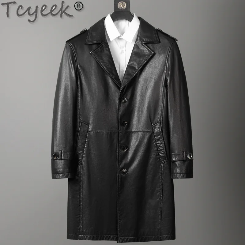 Tcyeek мужские куртки из натуральной кожи средней длины масляные восковые пальто