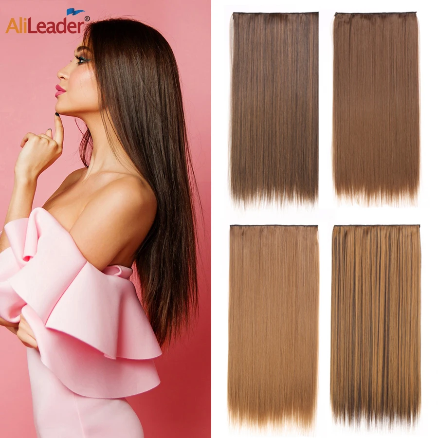 

24Inch Synthetic Hair Extensions One Piece 5Clips In Hairpieces Long Straight High Temperature Fiber Fake Hairpiece For Women