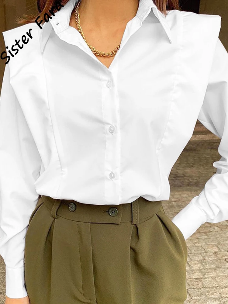 

Женская рубашка с оборками и длинным рукавом, из 100% хлопка