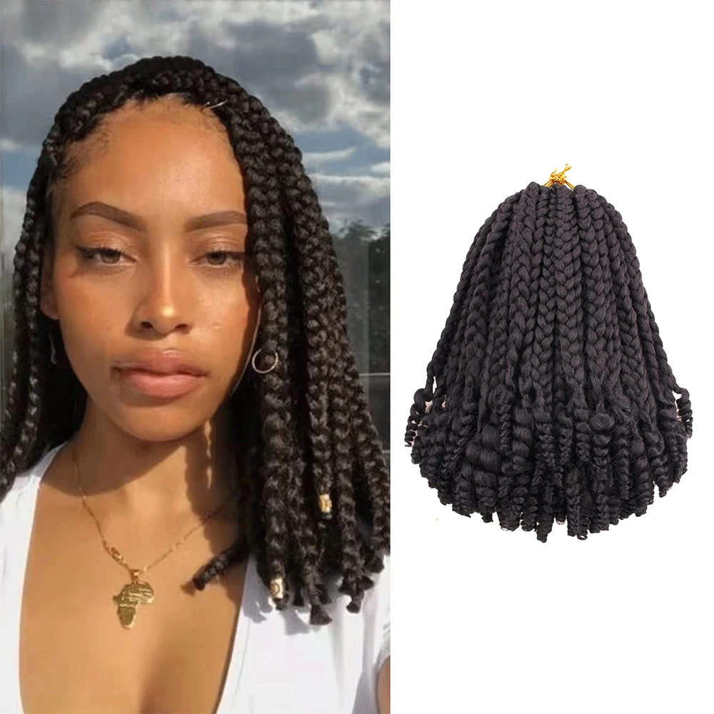 Sambraid Crochet Box Braids Curly Ends Ombre Hair Extensions 10 Inch Goddess Box Braid With Curly Ends Synthetic Hair for Women
