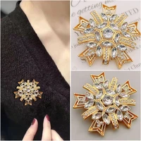 classic rhinestone snowflake brooches for women unisex orange flower party casual brooch pin gifts