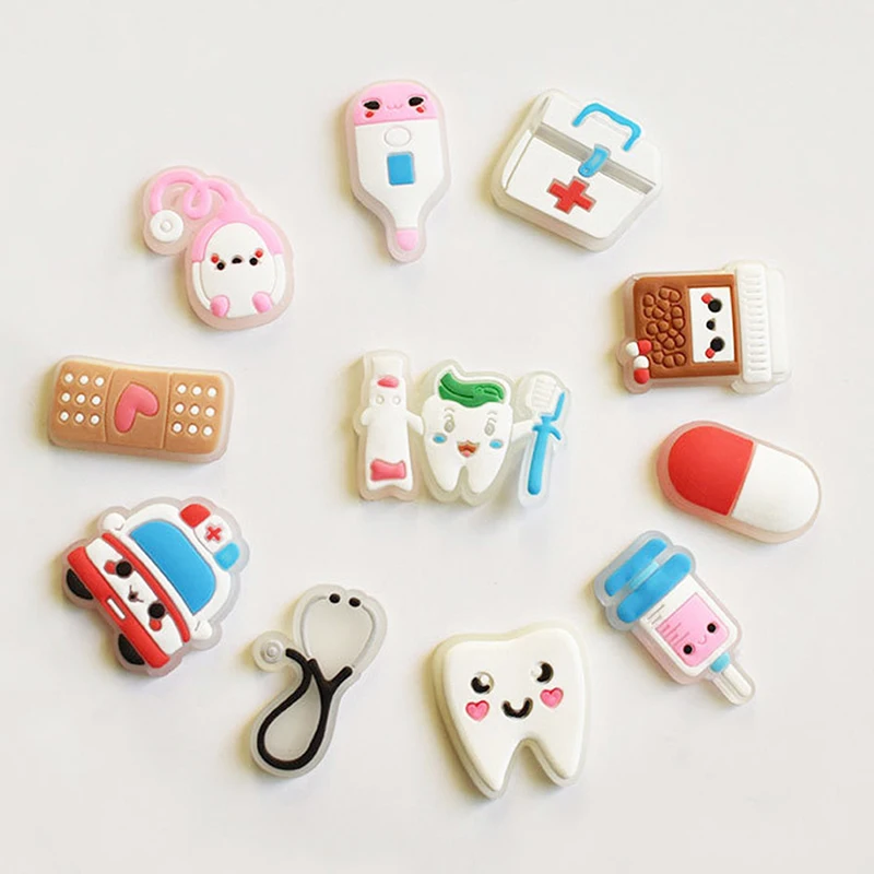 

10Pcs Glowing PVC Charm Shoe Decoration Accessories Medical Box Pill Stethoscope Syringe Tooth DIY Unisex Gift