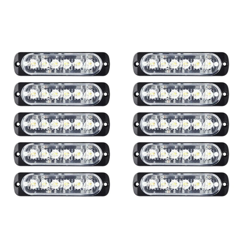 10Pcs 6-Led Light Flash Emergency Car Vehicle Warning Strobe Flashing Red And Blue