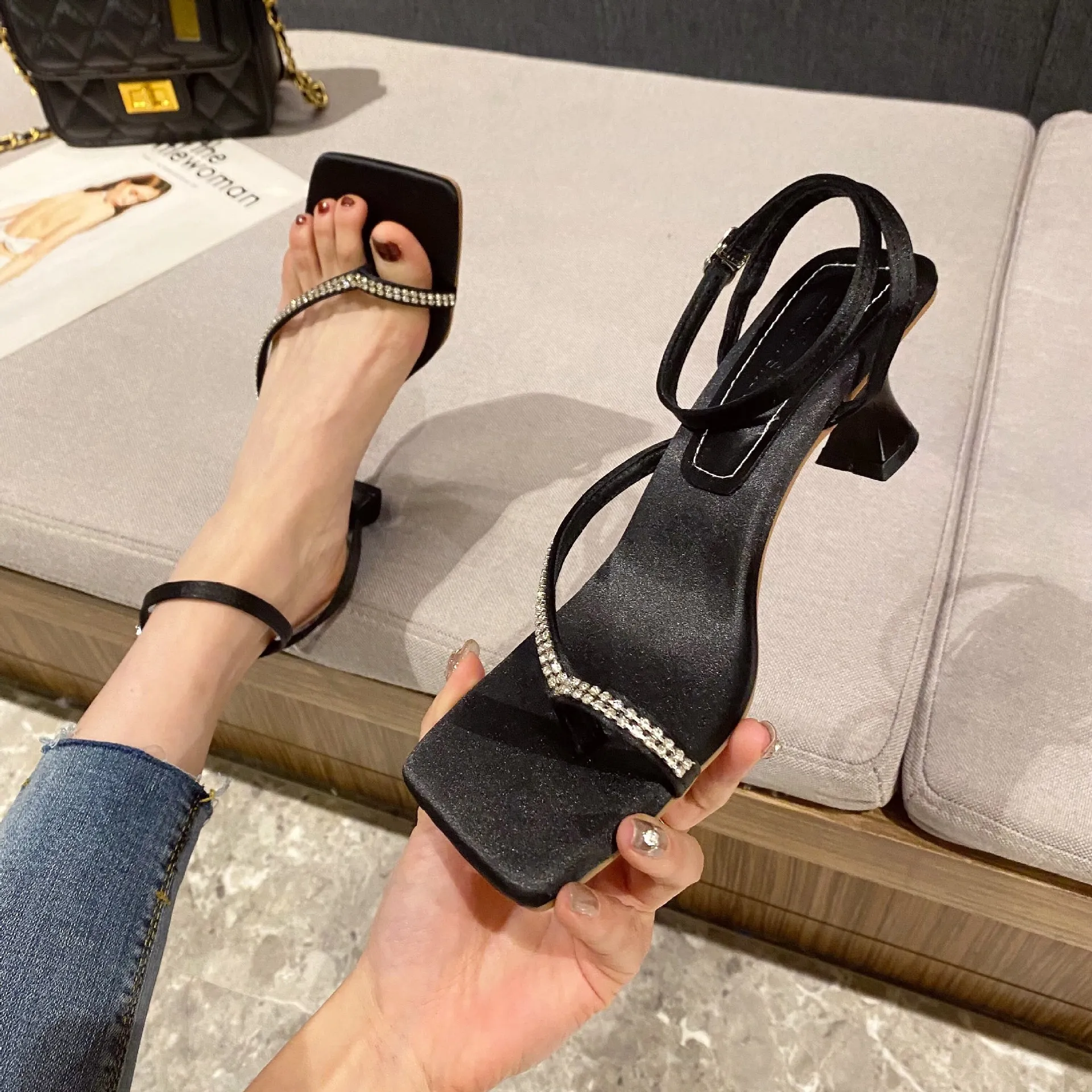 

Женские босоножки с квадратным носком, бежевые шлепанцы на платформе и каблуке-шпильке, корректирующие женские босоножки, лето 2023