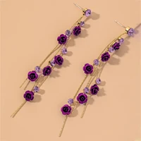 fashion jewelry dainty purple flower dangle earrings for women girls trendy red long ethnic style tassel