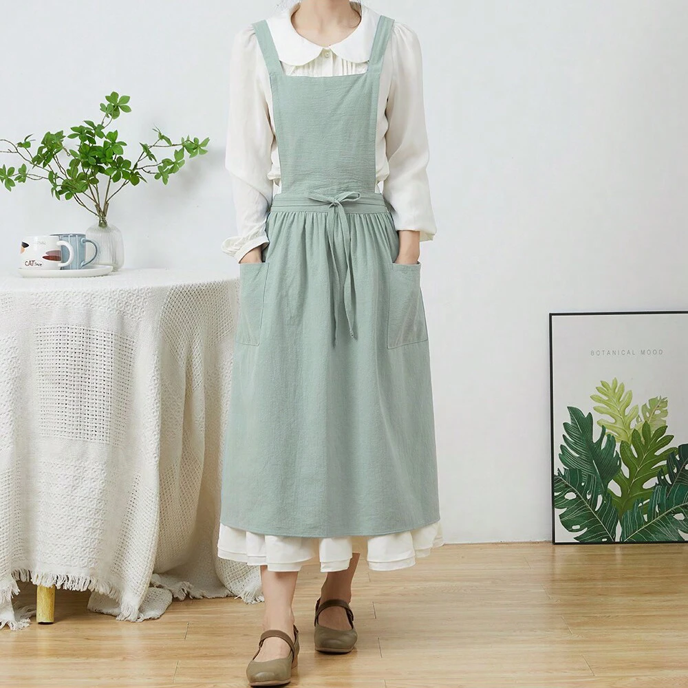

Плиссированный Короткий Хлопковый Льняной Фартук В Скандинавском Стиле Для Женщин И Девочек, Винтажное Садовое Рабочее Платье