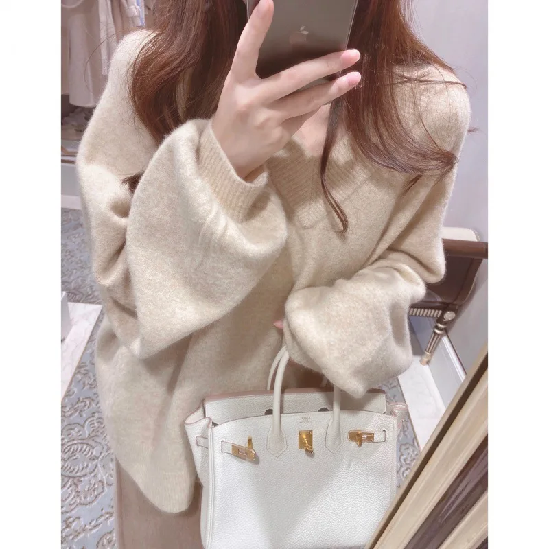 Милый розовый свитер в японском стиле для девушек свободные вязаные пуловеры с