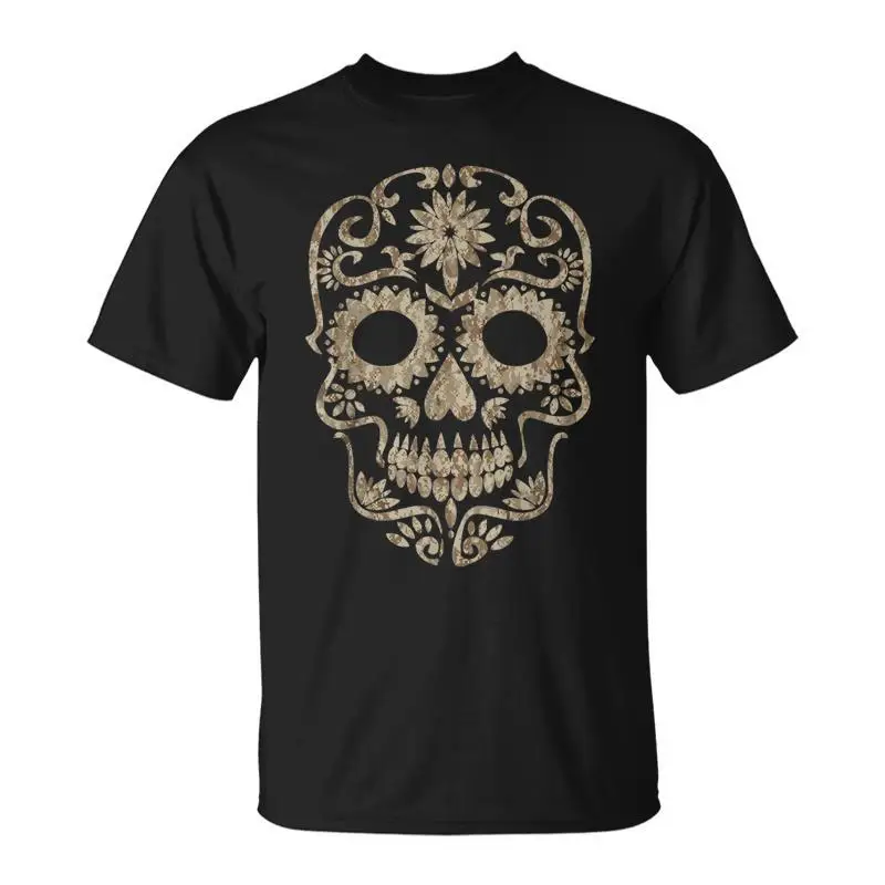 Фото Крутая камуфляжная футболка в пустыне Dia De Los Muertos с сахарным черепом, забавные костюмы, мужская одежда больших размеров большого размера №1