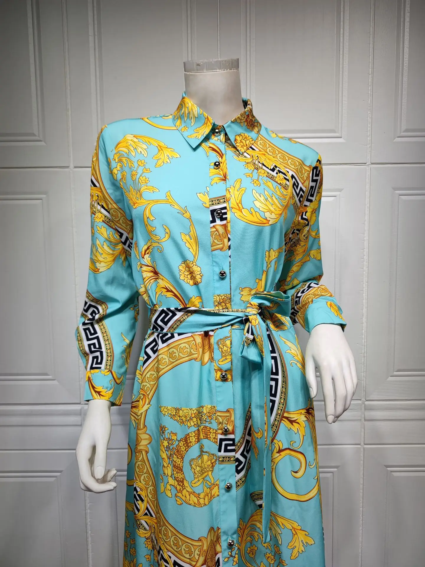 Wepbel Dubai Turkey Muslim Hijab Dress Middle East Muslim Abaya Big Swing Women's Printed Shirt Party Dress Islamic Clothing