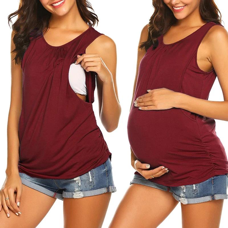 

New Summer Pregnancy Tops Women Maternity Clothes For Breastfeeding Sleeveless Vest T-shirt Maternity Wear Camiseta Lactancia