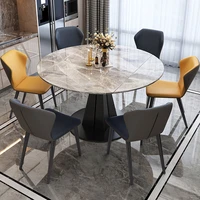 light luxury rock plate dining table and chair combination simple nordic rotating rectangular telescopic round dining table