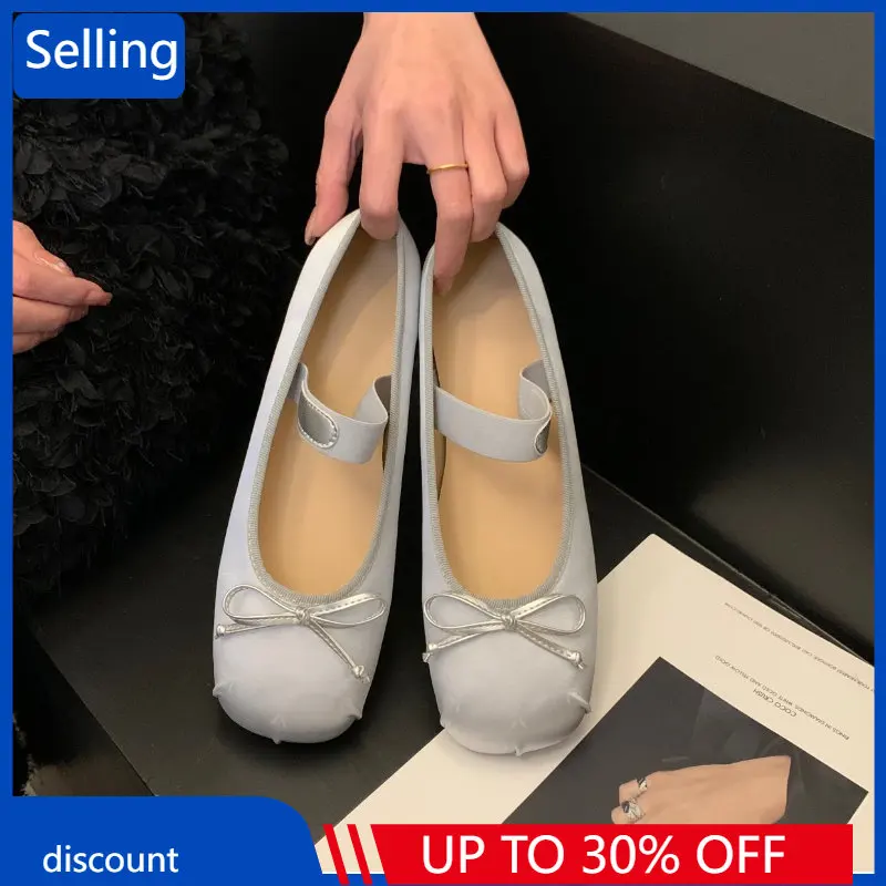 

Женские туфли на плоской подошве, однотонные простые модные туфли с квадратным носком и эластичным ремешком, с бантом, весна 2023