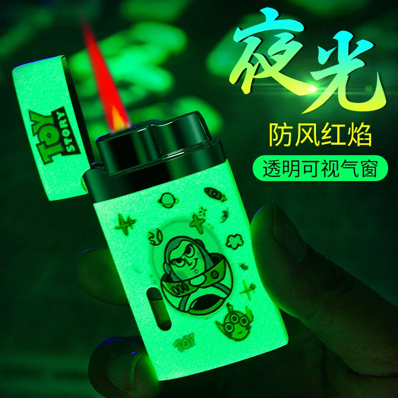 

Creative Windproof Lighter Luminous Metal Pink Flame Cute Girl Cartoon Pattern Inflatable Lighter Cigarette Accessories Gift
