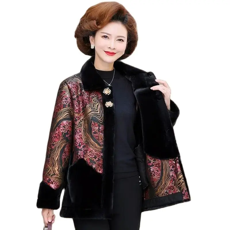 

Mom's Autumn Winter Coat Noble Fashion Imitation Mink Velvet Maonv New 2023 Middle Aged And Old People Woolen Ladies Jacket