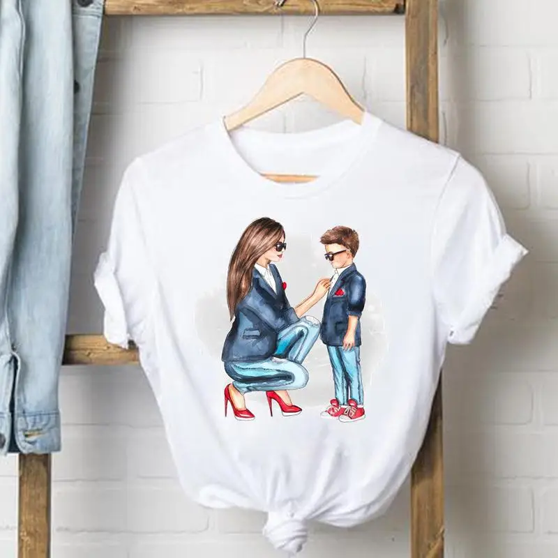 

Watercolor Mom Son Mother Mama Tee Shirt Lady Clothes Top Short Sleeve Fashion Tshirt Summer Female T Women Graphic T-shirts