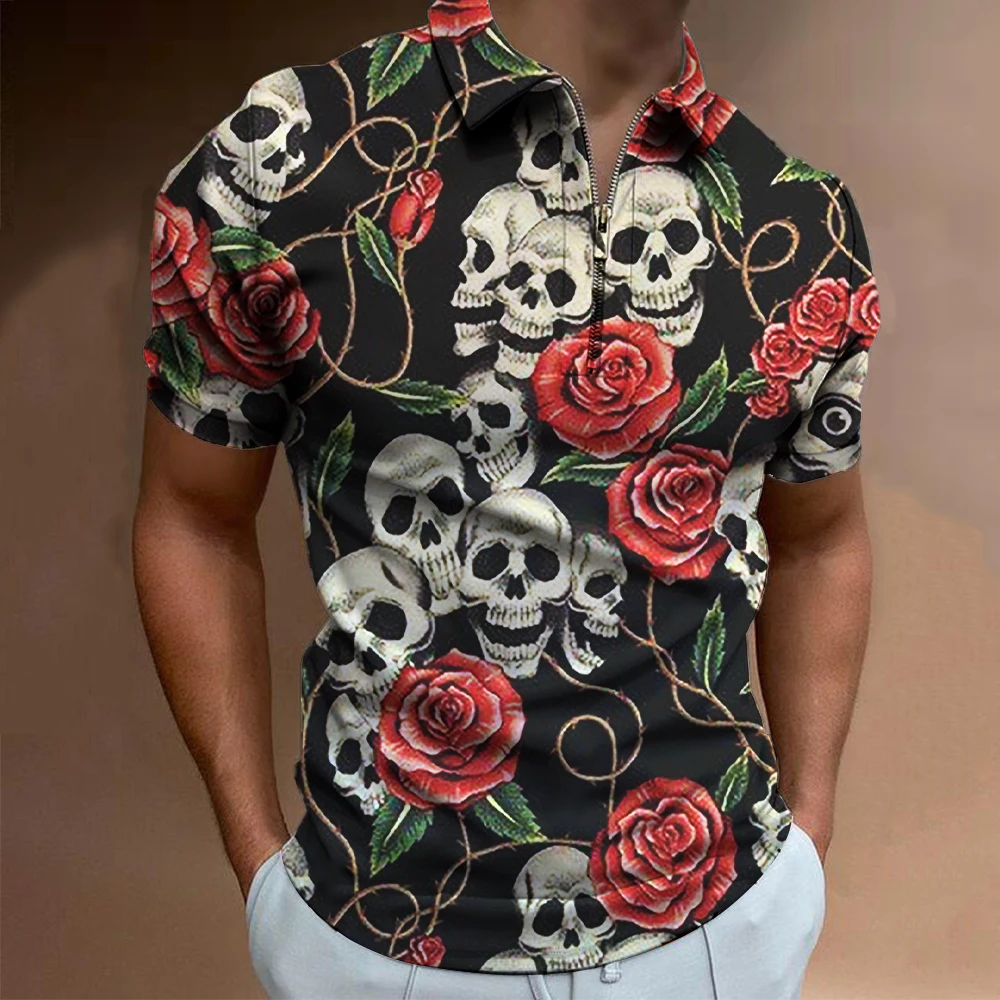 

2023 Summer New Men's T-shirt Fashion 3D Printing Skull Polo Shirt Casual Breathable T-shirt
