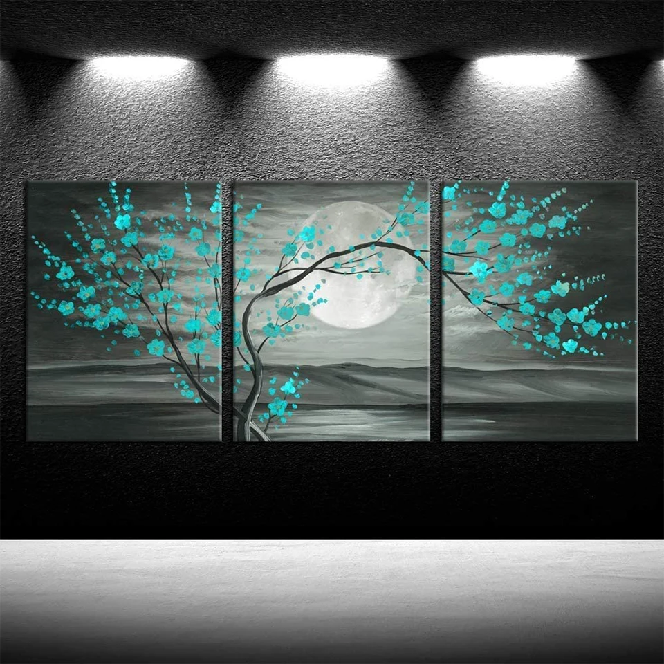 

3 pieces of Grey And Cyan Sea Moon Plum Blossoms Diy Diamond Painting New 2023 Mosaic Cross Stitch Kit Embroidery Picture Of Art
