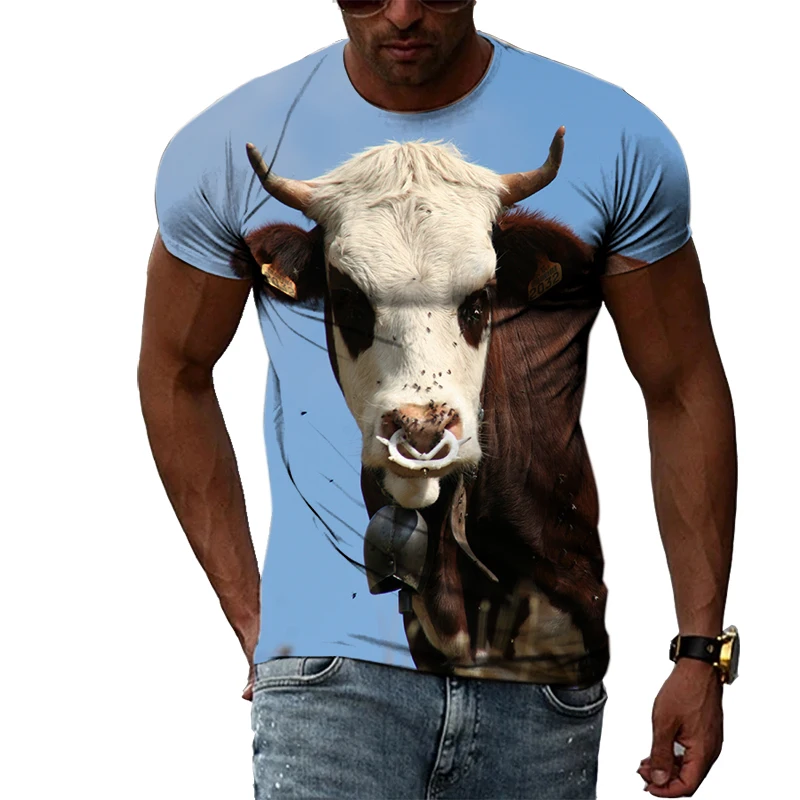 

Summer new 3D cow print T-shirt original personality hip-hop round neck short-sleeved T-shirt quick-drying top