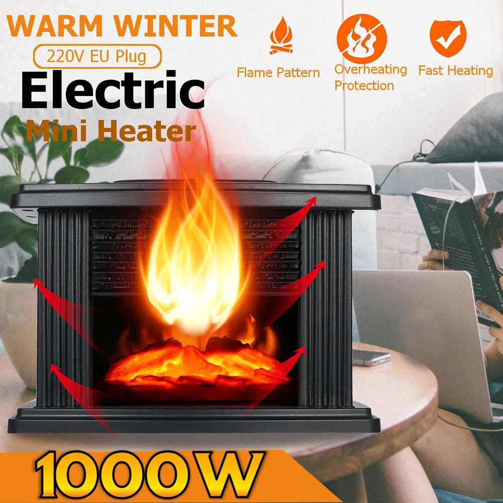 

1000W Electric Fireplace Heater for Home Portable Stove Heater Desktop Flame Air Warmer Fan For Living Bedroom Winter Heater