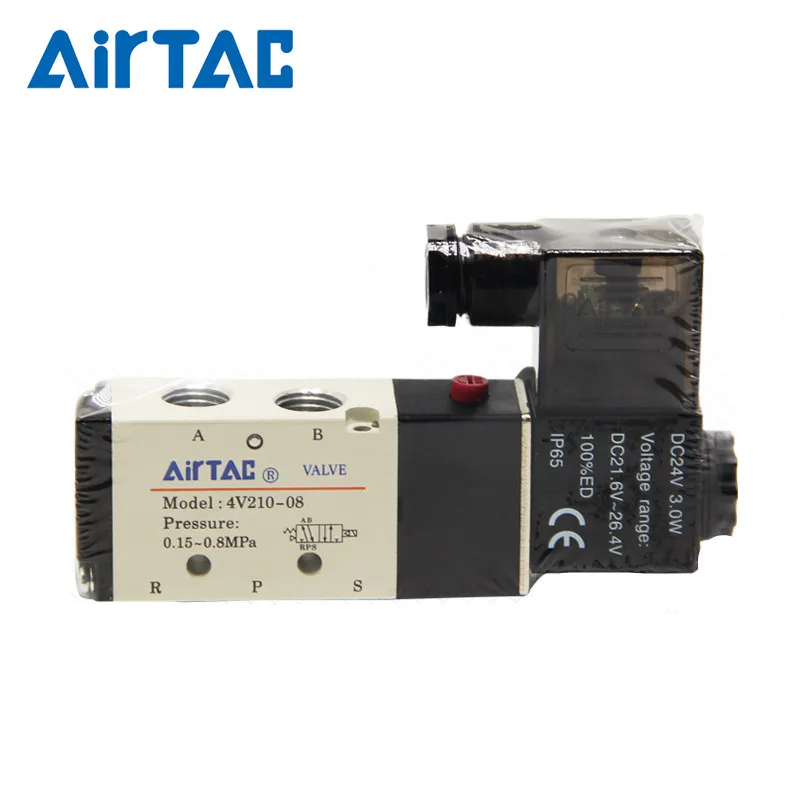 Электромагнитный клапан AirTAC 4V210, пневматический клапан, 5 ходовых портов, 2 позиции, газовые пневматические электрические магнитные клапаны, постоянный ток 12 В, 24 В, 110 В, 220 В