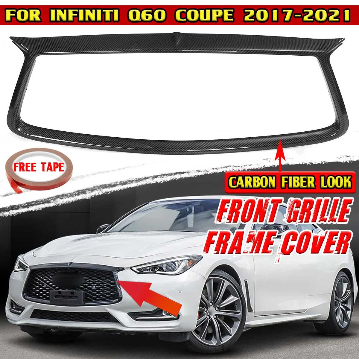 

Q60 Car Front Grill Grille Frame Cover Case Front Racing Grill Outline Trim Cover Protector For Infiniti Q60 Coupe 2017-2021
