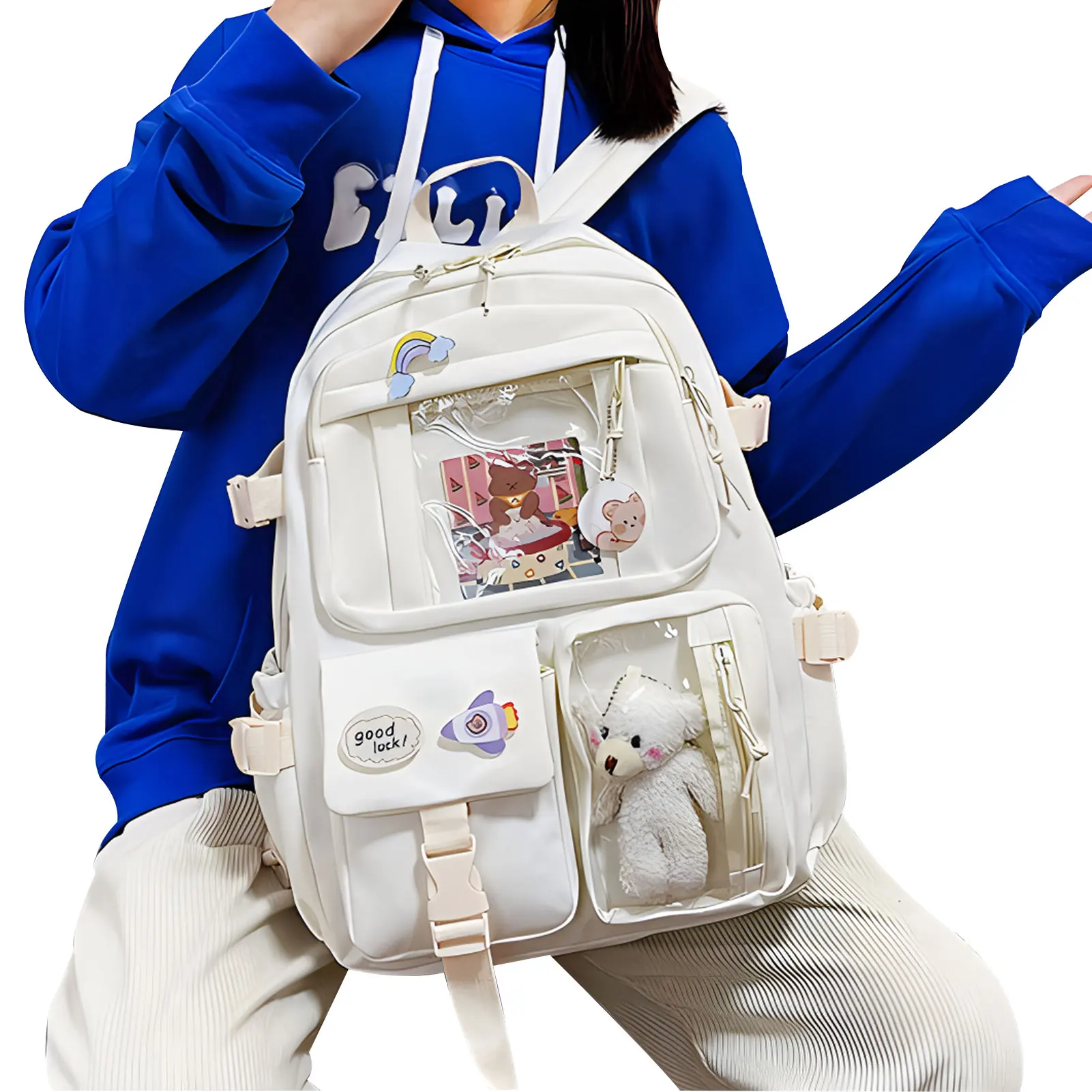 

Kawaii Backpack Kawaii Backpack With Kawaii Pin Large Capacity Cute Bear Accessories Backpack For School 40 X 30 X 11cm/15.75 X